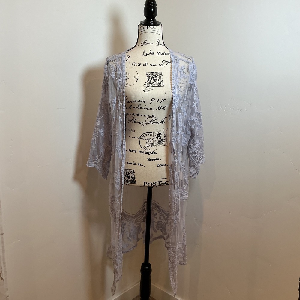 Romantic Cottagecore‎ Mesh Lace Open Front Duster Cardigan